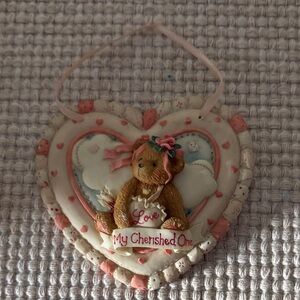 Cherished Teddies Heart Plaque with Cream and Pink Accents